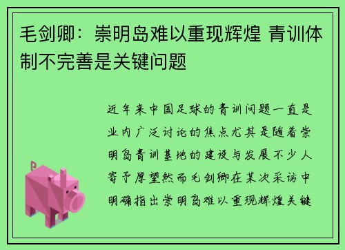 毛剑卿：崇明岛难以重现辉煌 青训体制不完善是关键问题